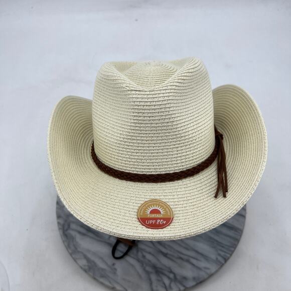 Furtalk Sun Hat Womens M/L Ivory Beach Retro Western Outdoor Curved Rim Visor - Picture 3 of 12